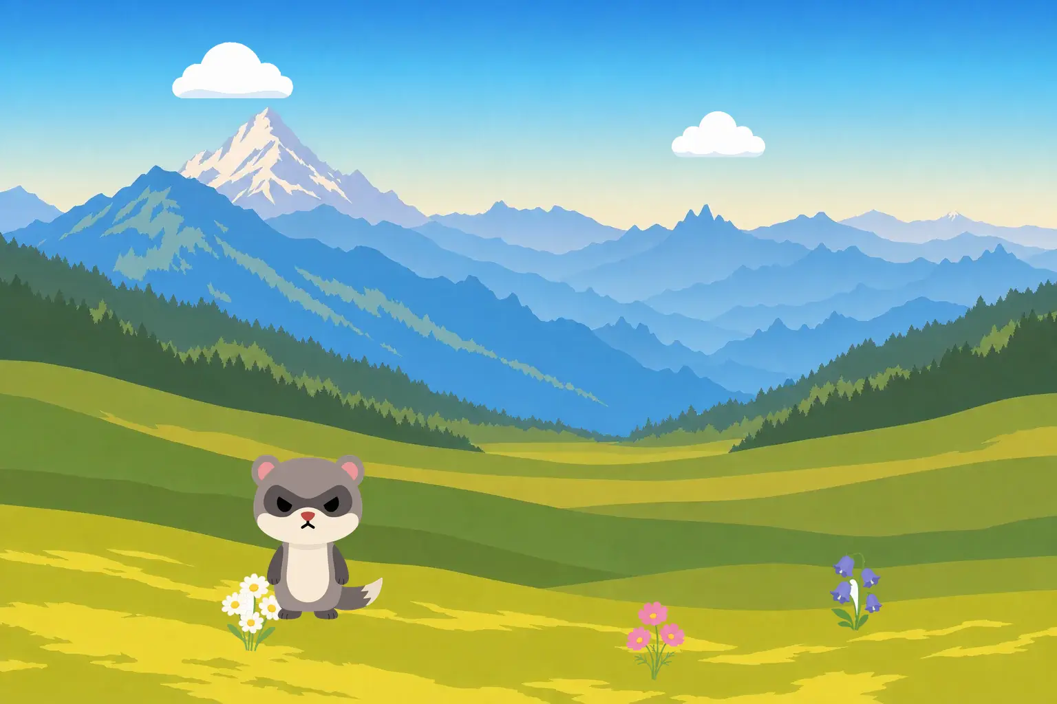 Mozu's painted meadow world at rest